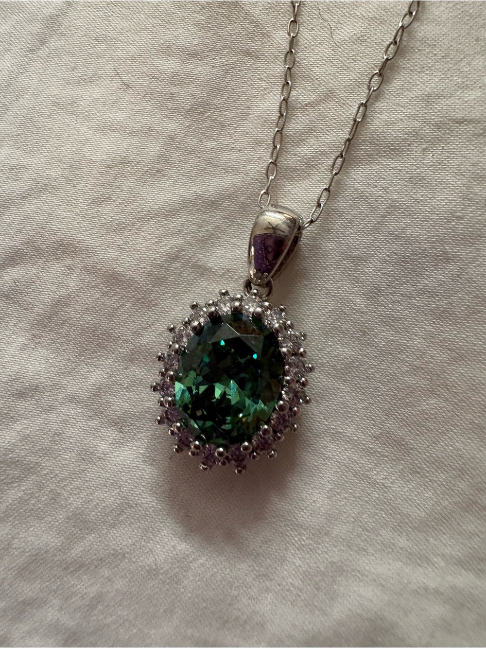 Sterling silver Green Crystal Halo Pendant Necklace
